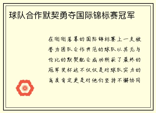 球队合作默契勇夺国际锦标赛冠军