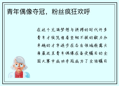 青年偶像夺冠，粉丝疯狂欢呼